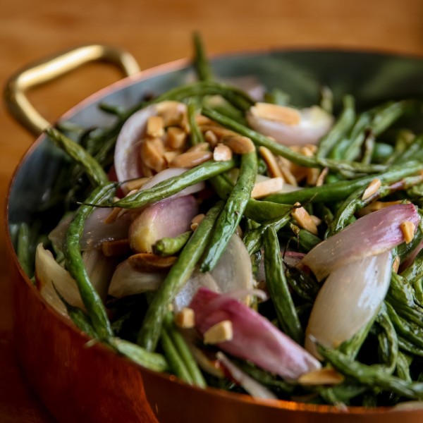 Air Fried French Green Beans with Shallots and Slivered Almonds